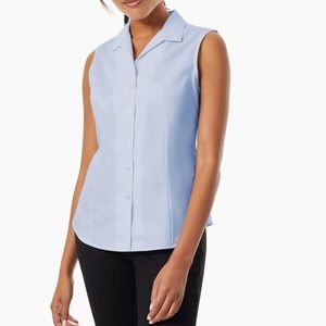 Jones New York Signature Blue EZ-Care Sleeveless Button-Up Shirt